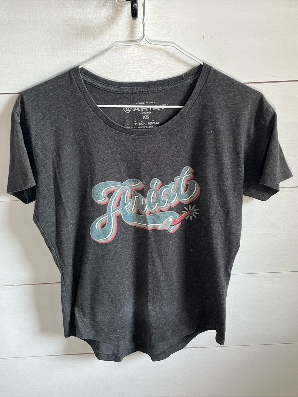 Ariat Charcoal Tee with Teal and Pink Script Logo